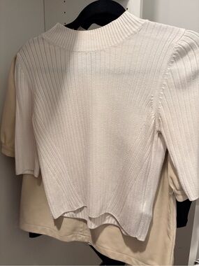 Top Shop Women's Cream Ribbed Short-Sleeve Knit Top